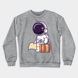 Cute Astronaut Travelling With Map And Suitcase Cartoon Crewneck Sweatshirt